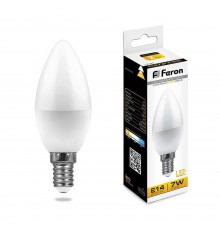 Лампа светодиодная Feron E14 7W 2700K Свеча Матовая LB-97 25475