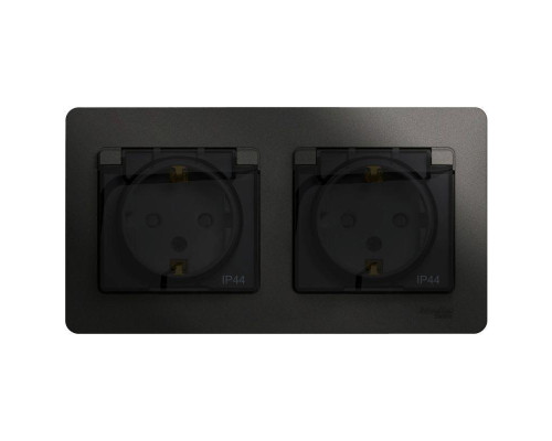 Розетка двойная 2К+З Systeme Electric Glossa 16A 250V со шторками антрацит GSL000747 Розетка двойная 2К+З Systeme Electric Glossa 16A 250V со шторками антрацит GSL000747