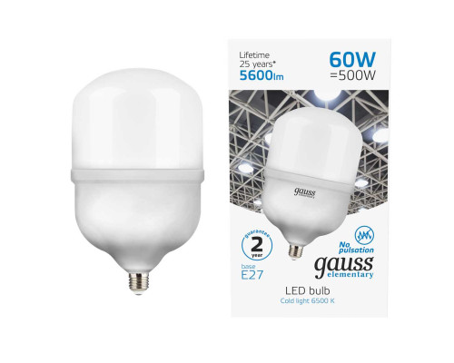 Лампа светодиодная Gauss E27 60W 6500K матовая 63236 Лампа светодиодная Gauss E27 60W 6500K матовая 63236