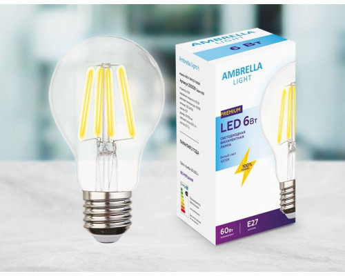 Лампа светодиодная филаментная Ambrella light E27 6W 4200K прозрачная 205029 Лампа светодиодная филаментная Ambrella light E27 6W 4200K прозрачная 205029