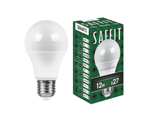 Лампа светодиодная Saffit E27 12W 2700K Шар Матовая SBA6012 55007 Лампа светодиодная Saffit E27 12W 2700K Шар Матовая SBA6012 55007