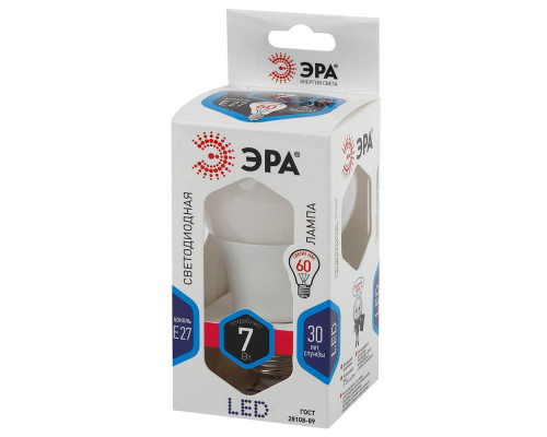 Лампа светодиодная ЭРА E27 7W 4000K матовая LED A60-7W-840-E27 Б0029820 Лампа светодиодная ЭРА E27 7W 4000K матовая LED A60-7W-840-E27 Б0029820