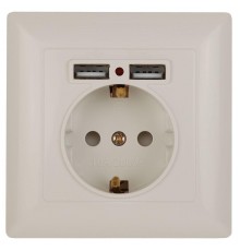 Розетка ЭРА Intro Solo Schuko P+E 16A 250V со шторками 2хUSB слоновая кость 4-410-02 Б0043404