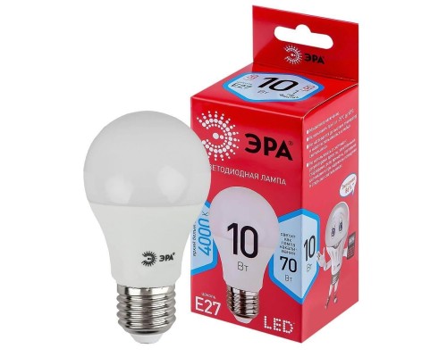 Лампа светодиодная ЭРА E27 10W 4000K матовая LED A60-10W-840-E27 R Б0049635 Лампа светодиодная ЭРА E27 10W 4000K матовая LED A60-10W-840-E27 R Б0049635