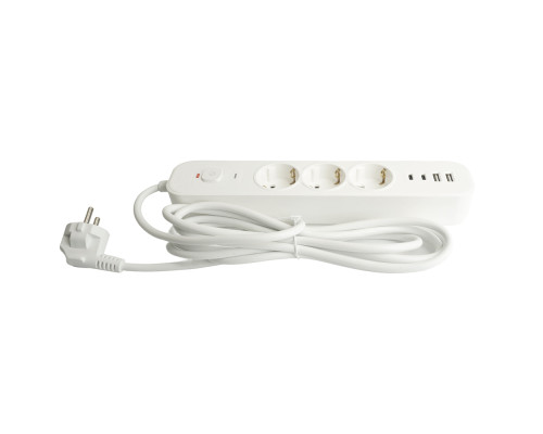 Сетевой фильтр 3-местный с/з STEKKER 3x1мм2, 3 м, 250В, 16А, 2 USB-A+2 Type-C 3, серия Nova, белый Сетевой фильтр 3-местный с/з STEKKER 3x1мм2, 3 м, 250В, 16А, 2 USB-A+2 Type-C 3, серия Nova, белый