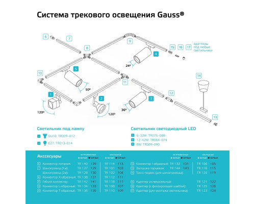 Трековый светодиодный светильник Gauss TR090