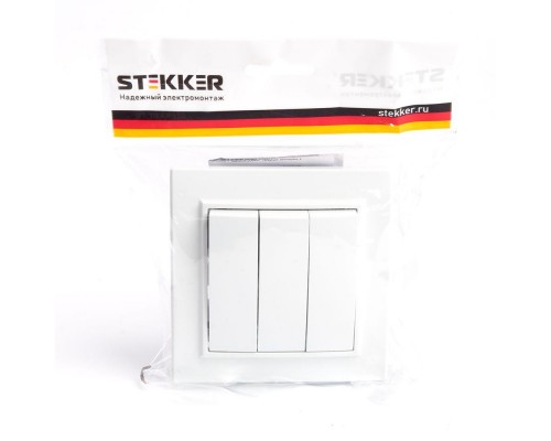 Выключатель трехклавишный Stekker Эрна белый PSW10-9007-01 39922