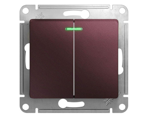Выключатель двухклавишный Systeme Electric Glossa 10A 250V с подсветкой баклажановый GSL001153 Выключатель двухклавишный Systeme Electric Glossa 10A 250V с подсветкой баклажановый GSL001153