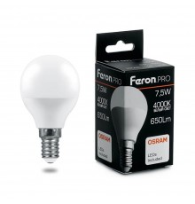 Лампа светодиодная Feron E14 7,5W 4000K матовая LB-1407 38072