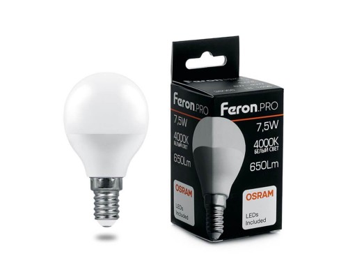 Лампа светодиодная Feron E14 7,5W 4000K матовая LB-1407 38072