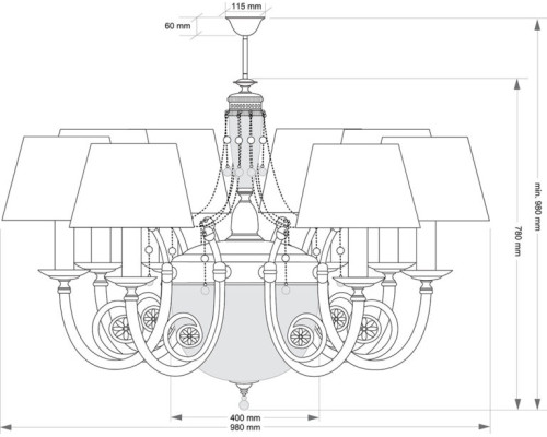 Подвесной светильник KUTEK BIBIONE BIB-ZW-8(Z/A)CR
