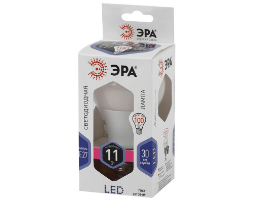 Лампа светодиодная ЭРА E27 11W 6000K матовая LED A60-11W-860-E27 Б0031394