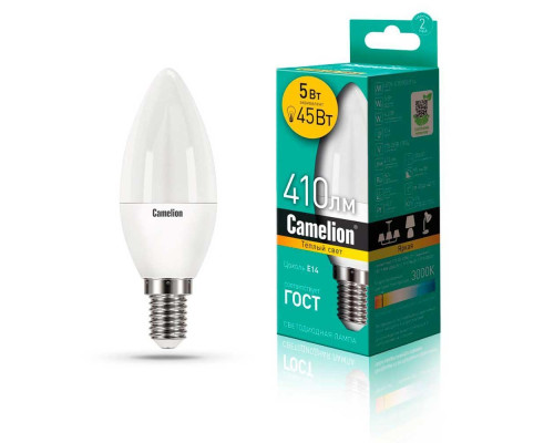 Лампа светодиодная Camelion E14 5W 3000K LED5-C35/830/E14 12031 Лампа светодиодная Camelion E14 5W 3000K LED5-C35/830/E14 12031