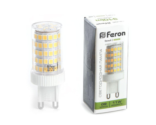 Лампа светодиодная Feron G9 11W 4000K прозрачная LB-435 38150 Лампа светодиодная Feron G9 11W 4000K прозрачная LB-435 38150