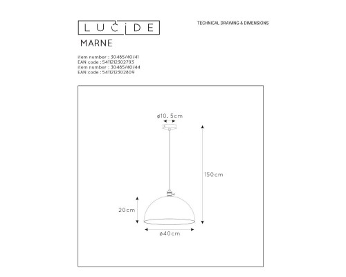 Подвесной светильник Lucide Marne 30485/40/44