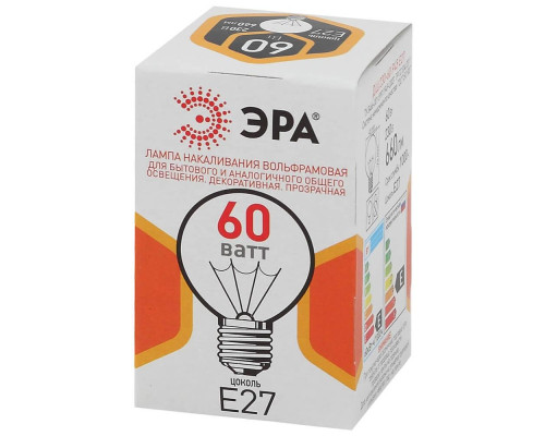 Лампа накаливания ЭРА E27 60W прозрачная ДШ 60-230-E27-CL Б0039139 Лампа накаливания ЭРА E27 60W прозрачная ДШ 60-230-E27-CL Б0039139