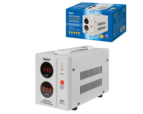 Стабилизатор напряжения для холодильников, 1000ВА, USB разъем Uniel RS-1 1000W/RX/U WHITE REF