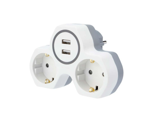 Двойник электрический 16А с/з и защитными шторками + 2 USB порта, 2,4 А, белый REXANT 11-1089