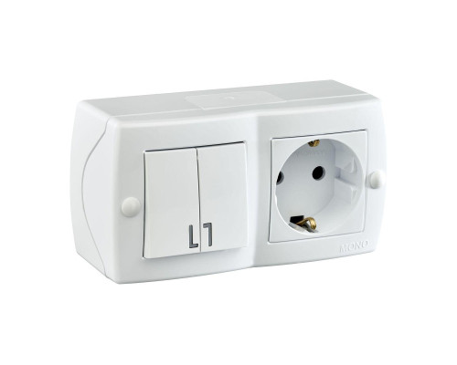 Выключатель - розетка Mono Electric Octans IP20 двухклавишный - 2К+З белый 104-010101-181 Выключатель - розетка Mono Electric Octans IP20 двухклавишный - 2К+З белый 104-010101-181
