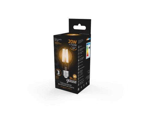 Лампа светодиодная филаментная Gauss E27 20W 2700K прозрачная 102902120