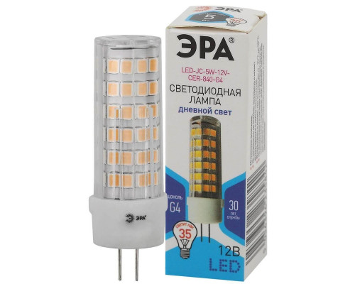 Лампа светодиодная ЭРА G4 5W 4000K прозрачная LED JC-5W-12V-CER-840-G4 Б0049088