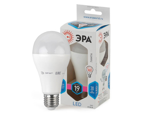 Лампа светодиодная ЭРА E27 19W 4000K матовая LED A65-19W-840-E27 Б0031703 Лампа светодиодная ЭРА E27 19W 4000K матовая LED A65-19W-840-E27 Б0031703