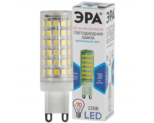 Лампа светодиодная ЭРА G9 9W 4000K прозрачная LED JCD-9W-CER-840-G9 Б0033186