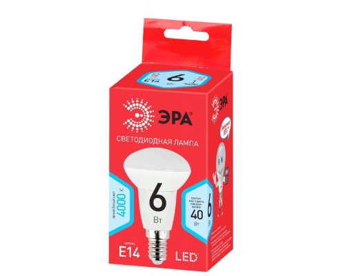 Лампа светодиодная ЭРА E14 6W 4000K матовая LED R50-6W-840-E14 R Б0050700 Лампа светодиодная ЭРА E14 6W 4000K матовая LED R50-6W-840-E14 R Б0050700