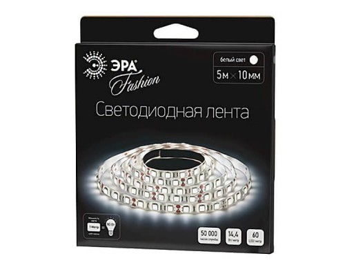 Светодиодная лента ЭРА 14,4W/m 60LED/m 5050SMD холодный белый 5M LS5050-60LED-IP20-W-5m C0043045