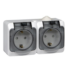 Розетка двойная 2К+З Systeme Electric Этюд 16A 250V с крышкой шторками белая PA16-244B