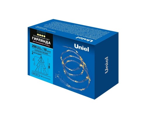 Светодиодная гирлянда Uniel ULD-E0200-200/STB/3AA WARM WHITE IP44 UL-00008667 Светодиодная гирлянда Uniel ULD-E0200-200/STB/3AA WARM WHITE IP44 UL-00008667