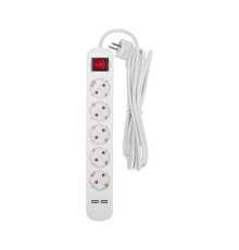 Удлинитель STANDARD 5 гнезд, 3м, 3х1,0мм?, с/з, с выключателем, 2 USB, белый REXANT 13-4035