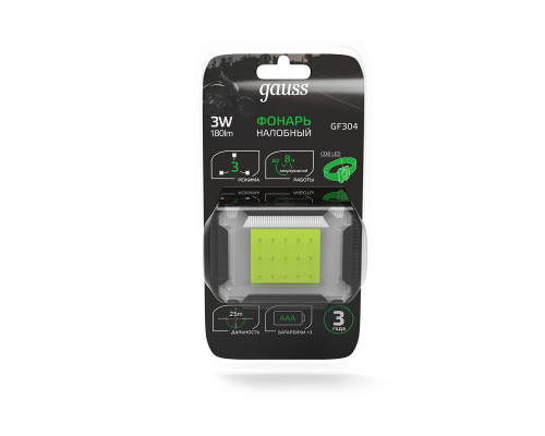 Налобный светодиодный фонарь Gauss от батареек 65х45 180 лм GF304