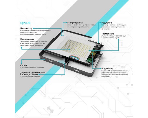 Прожектор светодиодный Gauss Qplus 200W 6500К 690511200