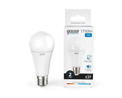 Лампа светодиодная Gauss E27 20W 6500K матовая 23239