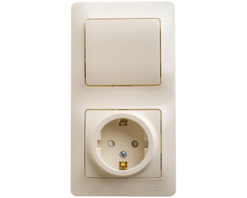 Блок розетка 2К+З -выключатель Systeme Electric Glossa бежевый GSL000270