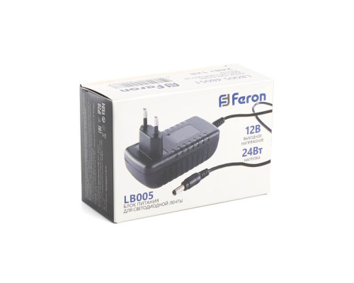 Блок питания для светодиодной ленты Feron LB005 12V 24W IP20 2A 48051 Блок питания для светодиодной ленты Feron LB005 12V 24W IP20 2A 48051