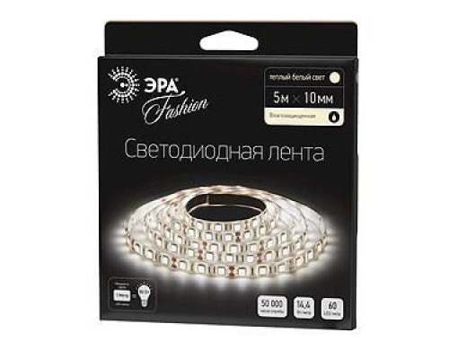 Светодиодная влагозащищенная лента ЭРА 14,4W/m 60LED/m 5050SMD теплый белый 5M LS5050-60LED-IP65-WW-5m C0043048