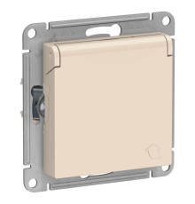 Розетка 2К+З Systeme Electric AtlasDesign 16A 250V со шторками и крышкой бежевая ATN000246