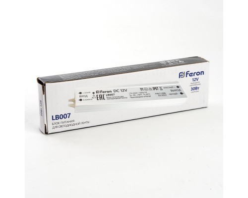 Блок питания для светодиодной ленты Feron LB007 12V 30W IP67 2,5A 48053