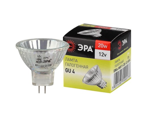 Лампа галогенная ЭРА GU4 20W 2700K прозрачная GU4-MR11-20W-12V-30CL C0027361