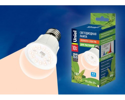 Лампа светодиодная для растений Uniel E27 10W прозрачная LED-A60-10W/SPFR/E27/CL PLP01WH UL-00001820 Лампа светодиодная для растений Uniel E27 10W прозрачная LED-A60-10W/SPFR/E27/CL PLP01WH UL-00001820
