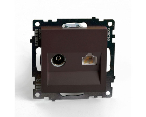 Розетка телевизионная TV + компьютерная RJ-45 Stekker Катрин шоколад GLS00-7106-04 49185