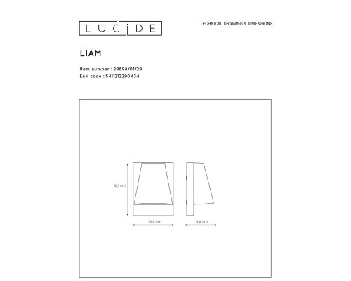 Уличный настенный светильник Lucide Liam 29898/01/29