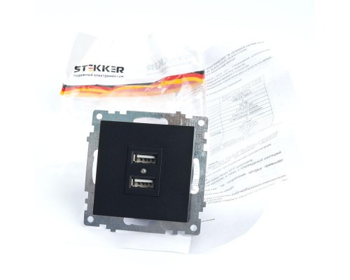 Розетка 2хUSB Stekker Катрин черный GLS10-7115-05 39616 Розетка 2хUSB Stekker Катрин черный GLS10-7115-05 39616