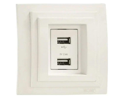 Розетка 2-а USB-зарядка Mono Electric Larissa 16A 250V крем 103-171705-178 Розетка 2-а USB-зарядка Mono Electric Larissa 16A 250V крем 103-171705-178