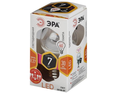 Лампа светодиодная ЭРА E27 7W 2700K прозрачная LED P45-7W-827-E27-Clear Б0017243