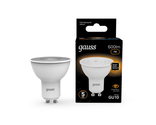 Лампа светодиодная Gauss GU10 7W 3000K матовая 101506107 Лампа светодиодная Gauss GU10 7W 3000K матовая 101506107