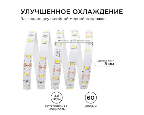 Светодиодная лента Apeyron 4,8W/m 60LED/m 3528SMD теплый белый 5M 00-03 Светодиодная лента Apeyron 4,8W/m 60LED/m 3528SMD теплый белый 5M 00-03