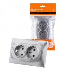 Розетка двойная 2P+PE TDM Electric Лама серебристый металлик SQ1815-0225